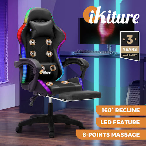 Oikiture 游戏座椅 7个RGB LED灯 8点按摩 办公电脑椅 – 3折优惠！