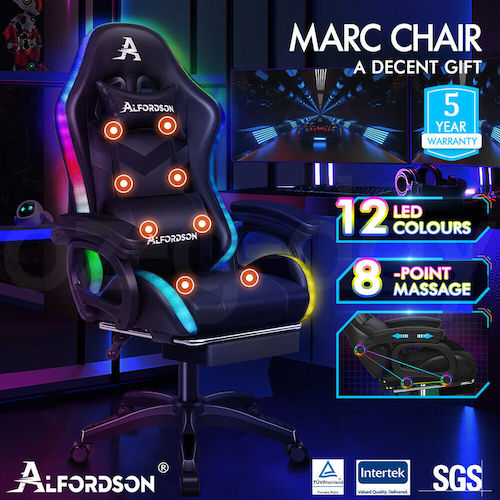 ALFORDSON RGB LED灯 多点按摩电脑座椅 游戏座椅 – 3折优惠！