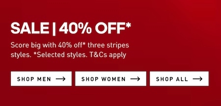阿迪达斯 Adidas 澳洲官网特价活动：部分精选商品 – 6折优惠！
