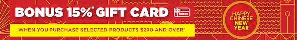 BingLee 新年活动：购买部分精选商品 – 即送15% Gift Card！