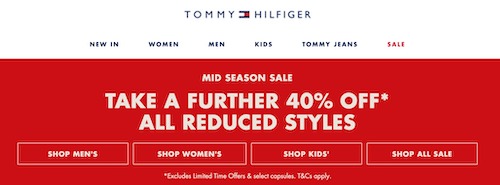 Tommy Hilfiger 澳洲官网季中活动：精选特价商品 – 低至5折 + 额外6折优惠！