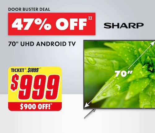 Sharp 夏普 70英寸 4K 超高清智能电视 4T-C70DL1X – 5折优惠！