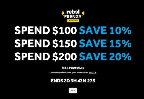 运动产品专卖店 Rebel Sport 澳洲官网：购物满$200 – 可享8折优惠！