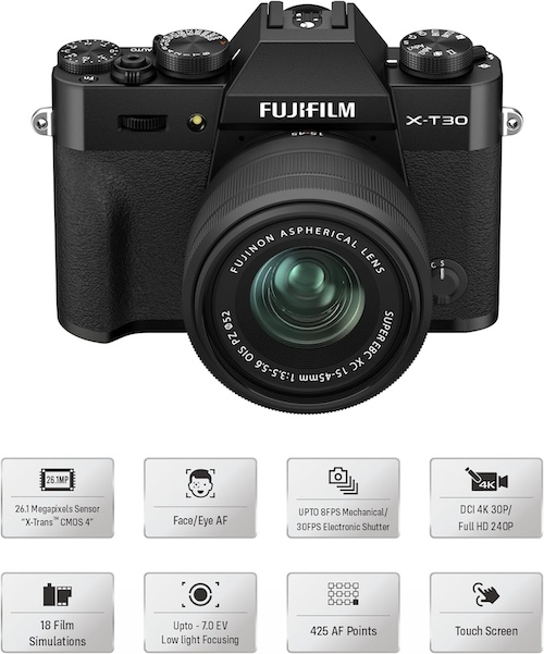 Fujifilm 富士 X-T30 II 防抖自拍美颜微单数码相机 XC 15-45mm 套装