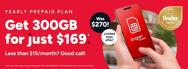 Kogan Mobile 一年期预付电话卡 – 6折优惠！