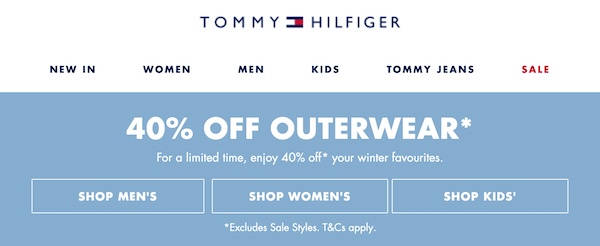 时尚品牌 Tommy Hilfiger 澳洲官网活动：部分精选正价外套类商品 – 6折优惠！