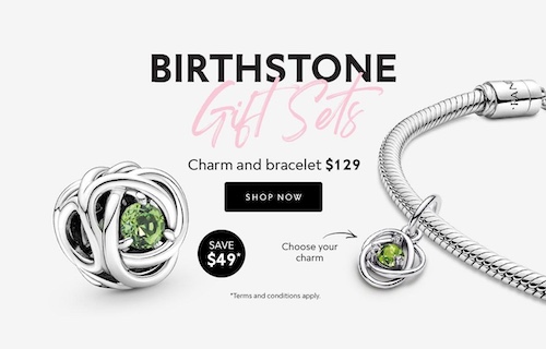 Pandora 潘多拉 August Crystal Birthstone Dangle Charm and Bracelet  蛇形手链及水晶诞生石永恒吊坠套装 – 7折优惠！