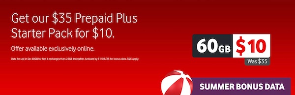 Vodafone 365天 Prepaid Plus 套餐：无限通话 + 250GB流量 – 现价：$169！