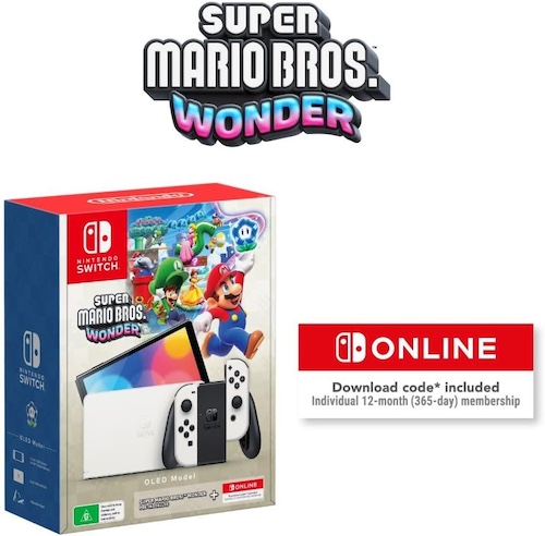 Nintendo 任天堂 Switch OLED 游戏主机 + Super Mario Bros. Wonder 套装 – 8折优惠!