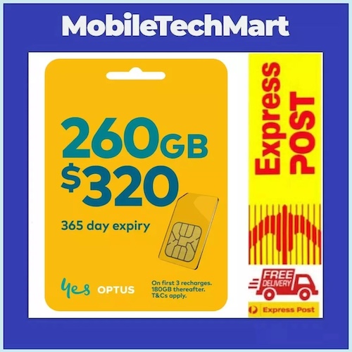 Optus 365天有效期 Prepaid 电话卡 260GB流量 + Unlimited电话 – 7折优惠！