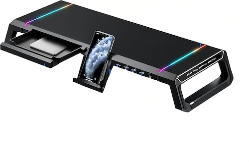 USB2.0 电脑显示器增高架 RGB记忆彩灯 多功能折叠带抽屉 – 7折优惠！
