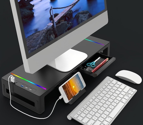 RGB 灯效显示器增高架 USB3.0 接口 抽屉 手机支架 – 7折优惠！