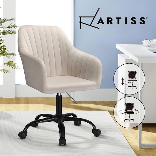 Artiss 中靠背办公椅 米白色丝绒面料电脑椅 – 4折优惠！