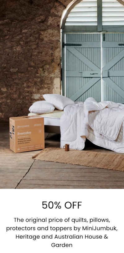 澳洲商城 Myer 官网活动：Sheridan、Heritage、Downia 等精选品牌床上用品 – 低至5折优惠！