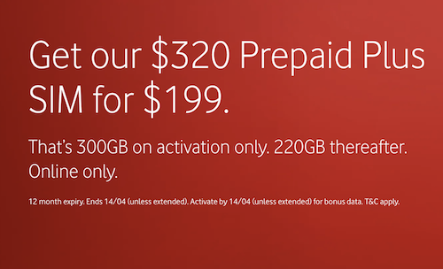 Vodafone 365天 Prepaid Plus 套餐：无限通话 + 300GB流量 – 6折优惠！