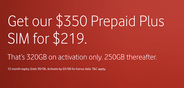 Vodafone 365天 Prepaid Plus 套餐：无限通话 + 350GB流量 – 6折优惠！